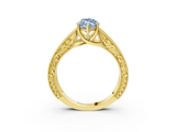 Yellow gold Fancy Blue Marquise  Cut Solitaire Engraved Band with Four-Prong Setting_65