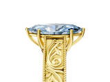 Yellow gold Fancy Blue Marquise  Cut Solitaire Engraved Band with Four-Prong Setting_67