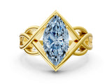 Yellow gold Fancy Blue Marquise Cut Solitaire Intertwined Band Prong Setting Ring