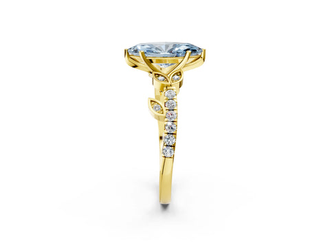 Yellow gold Fancy Blue Marquise Cut Solitaire Leaf-Inspired Diamond Ring with Pavé Band and Four-Prong Setting_2