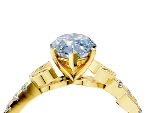 Yellow gold Fancy Blue Marquise Cut Solitaire Leaf-Inspired Diamond Ring with Pavé Band and Four-Prong Setting_4