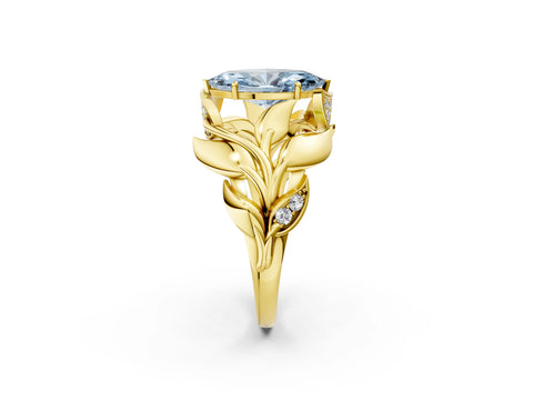 Yellow gold Fancy Blue Marquise Cut Solitaire Leaf-Inspired Engagement Ring with Prong Setting_2