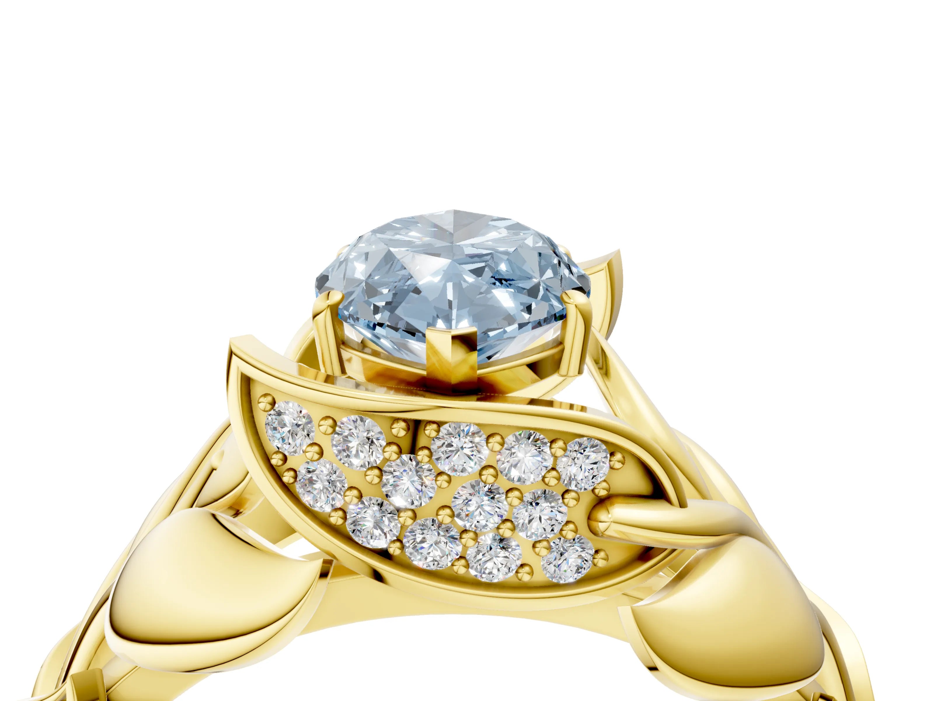 Yellow gold Fancy Blue Marquise Cut Solitaire Leaf-Inspired Engagement Ring with Prong Setting_4