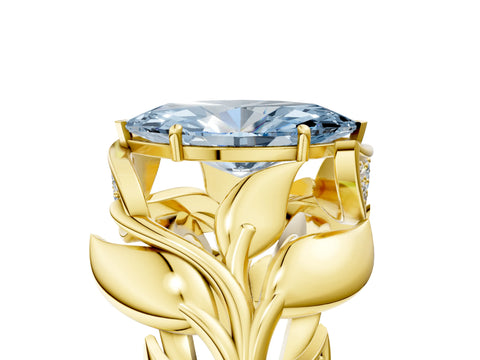 Yellow gold Fancy Blue Marquise Cut Solitaire Leaf-Inspired Engagement Ring with Prong Setting_5