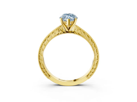 Yellow gold Fancy Blue Marquise Cut Solitaire Milgrain Engraved Band with Four-Prong Setting_3