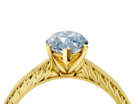 Yellow gold Fancy Blue Marquise Cut Solitaire Milgrain Engraved Band with Four-Prong Setting_4