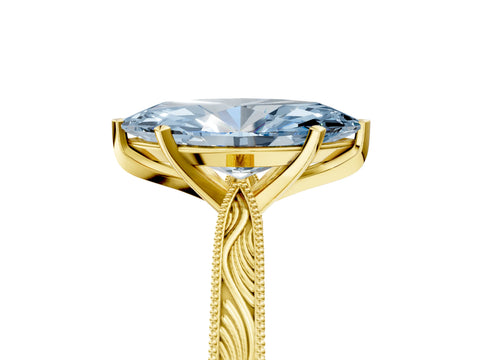 Yellow gold Fancy Blue Marquise Cut Solitaire Milgrain Engraved Band with Four-Prong Setting_5