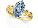 Yellow gold Fancy Blue Marquise Cut Solitaire Milgrain Leaf Band with Prong Setting_1