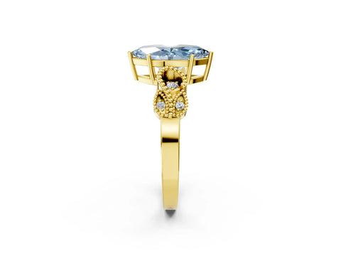 Yellow gold Fancy Blue Marquise Cut Solitaire Milgrain Leaf Band with Prong Setting_2