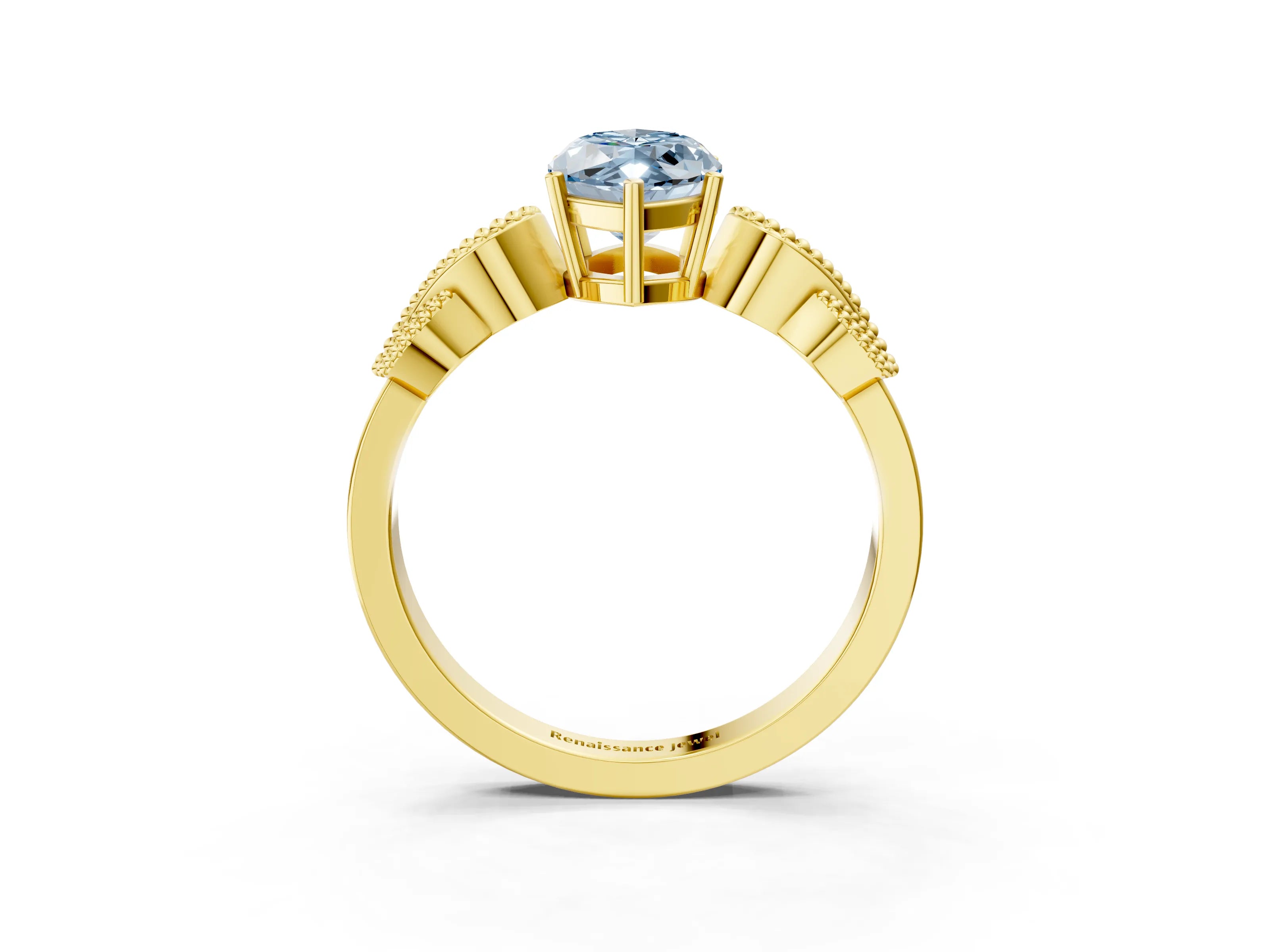 Yellow gold Fancy Blue Marquise Cut Solitaire Milgrain Leaf Band with Prong Setting_3
