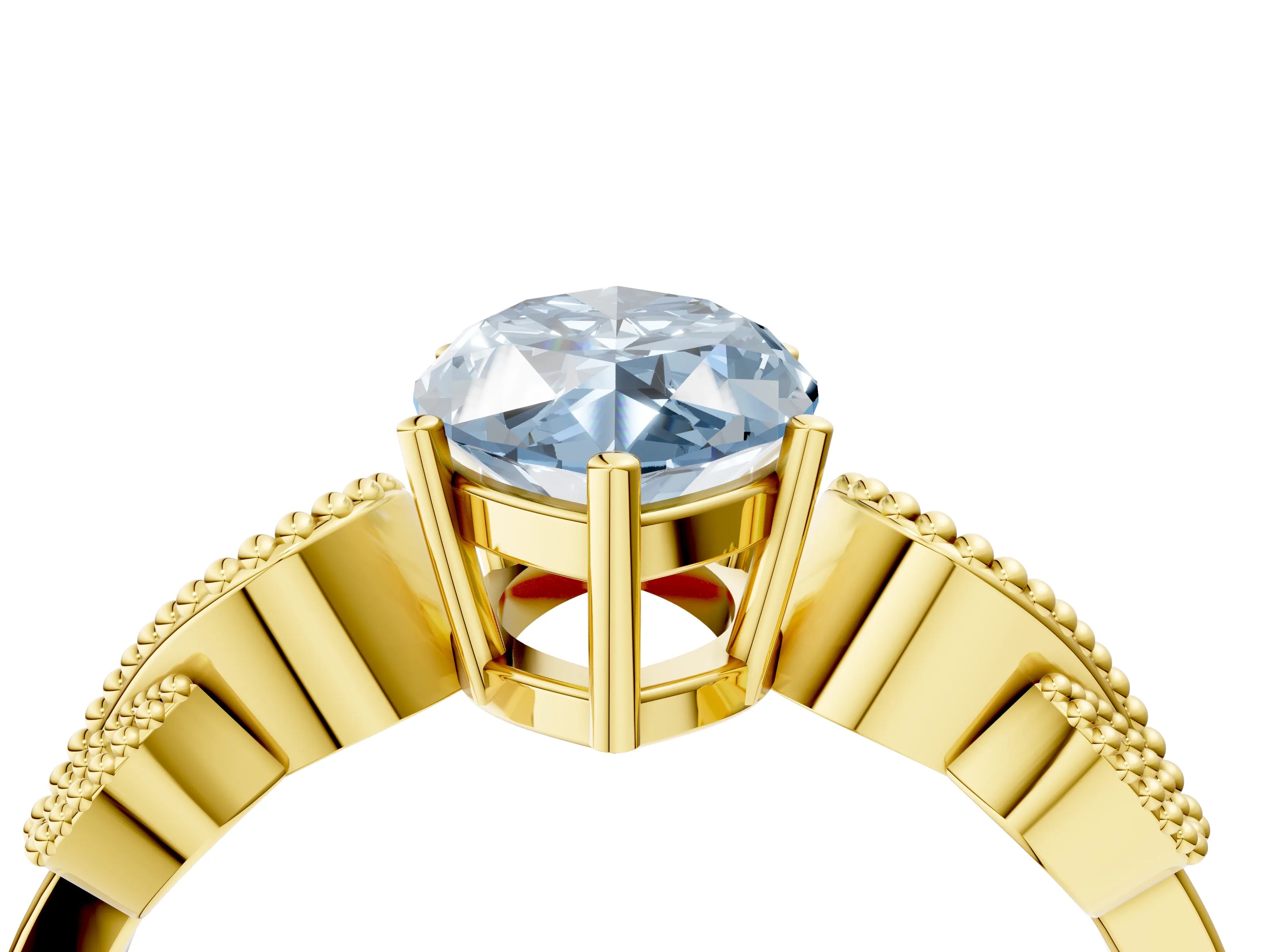 Yellow gold Fancy Blue Marquise Cut Solitaire Milgrain Leaf Band with Prong Setting_4