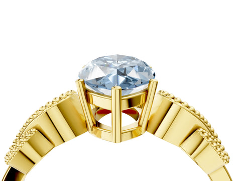 Yellow gold Fancy Blue Marquise Cut Solitaire Milgrain Leaf Band with Prong Setting_4