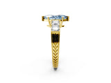 Yellow gold Fancy Blue Marquise Cut Solitaire Princess Side Stone Engraved Band Prong Setting Ring_2