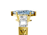 Yellow gold Fancy Blue Marquise Cut Solitaire Princess Side Stone Engraved Band Prong Setting Ring_5