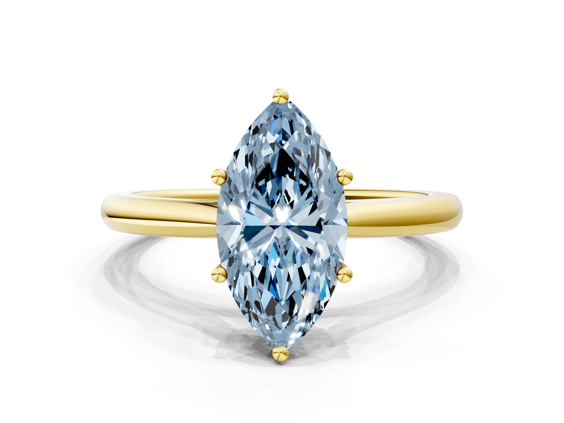 Yellow gold Fancy Blue Marquise  Cut Solitaire Ring with Cathedral Band and Four-Prong Setting_93