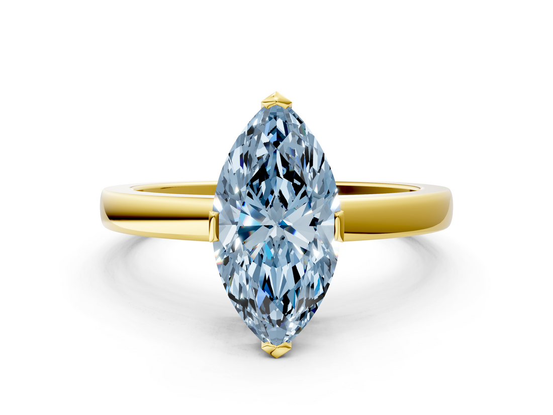 Yellow gold Fancy Blue Marquise  Cut Solitaire Ring with Four-Prong Setting and Classic Band_28
