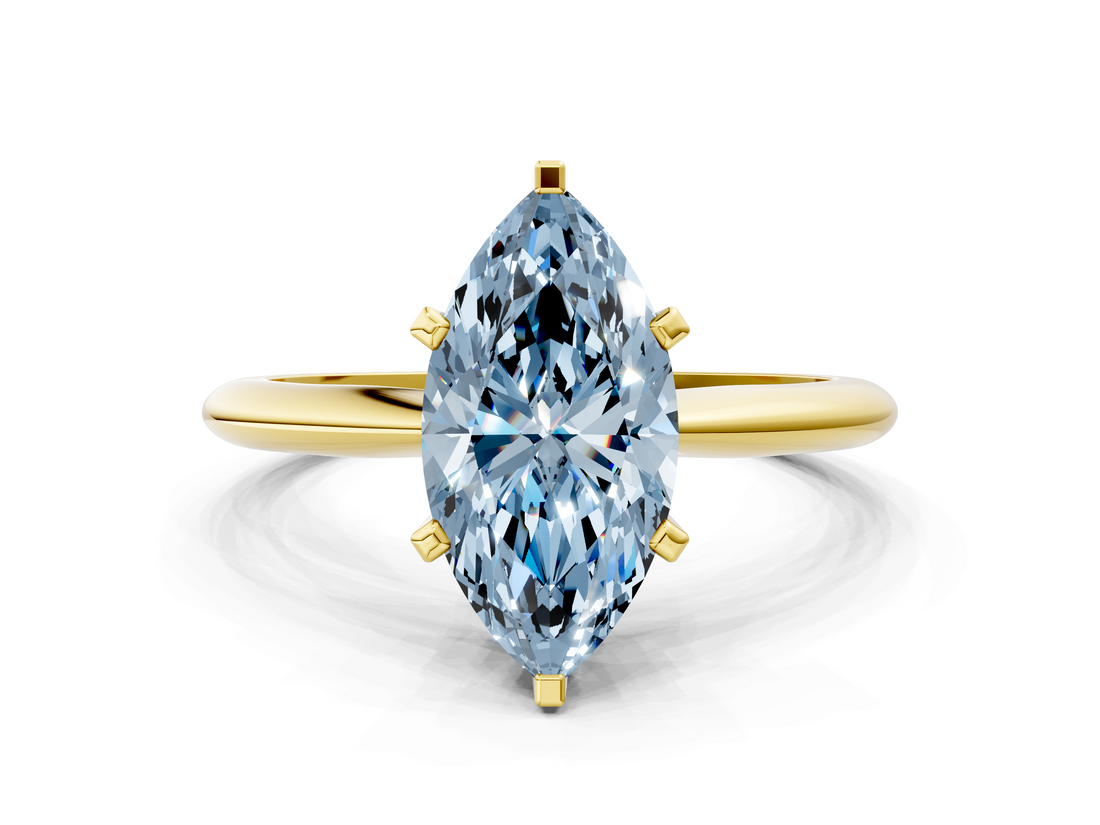 Yellow gold Fancy Blue Marquise  Cut Solitaire Ring with Four-Prong Setting on a Classic Band_62
