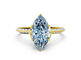 Yellow gold Fancy Blue Marquise Cut Solitaire Split Shank Pave Diamond Engagement Ring with Four-Prong Setting