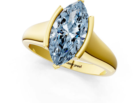Yellow gold Fancy Blue Marquise Cut Solitaire Tension Set Diamond Ring with Split Shank Band_1