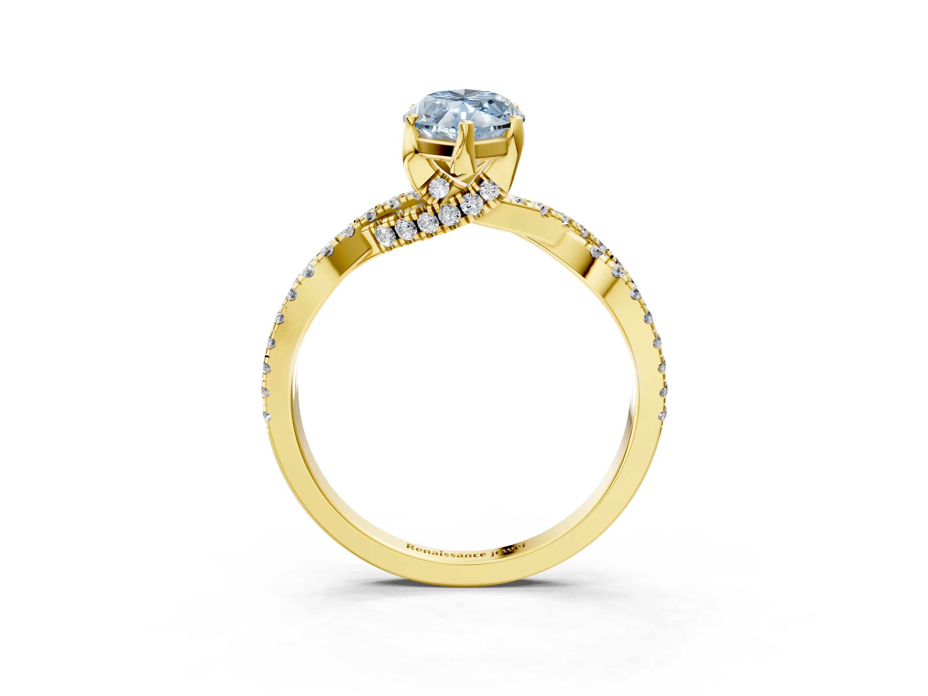 Yellow gold Fancy Blue Marquise Cut Solitaire Twist Pave Diamond Engagement Ring with Prong Setting_3