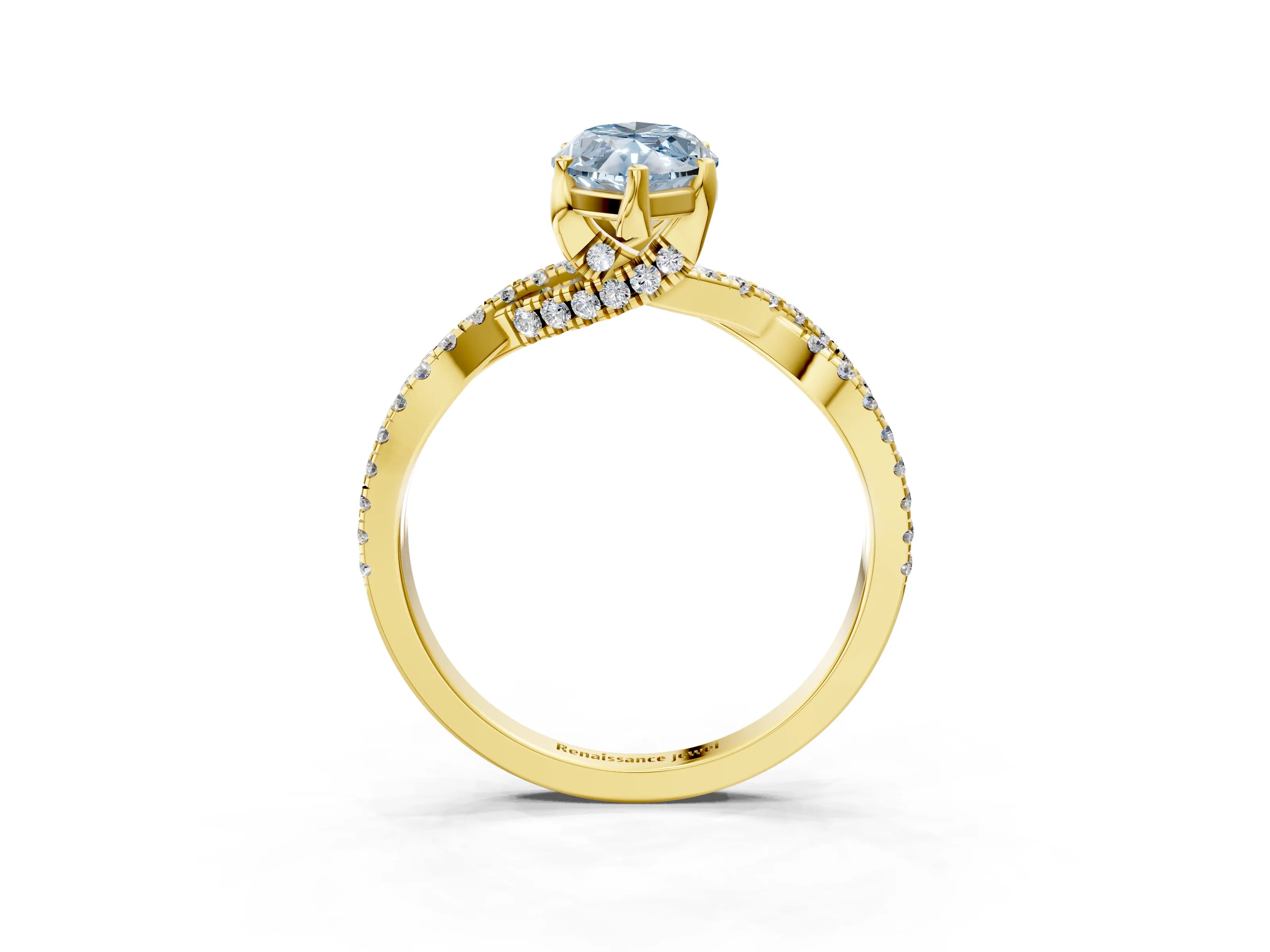 Yellow gold Fancy Blue Marquise Cut Solitaire Twist Pave Diamond Engagement Ring with Prong Setting_39