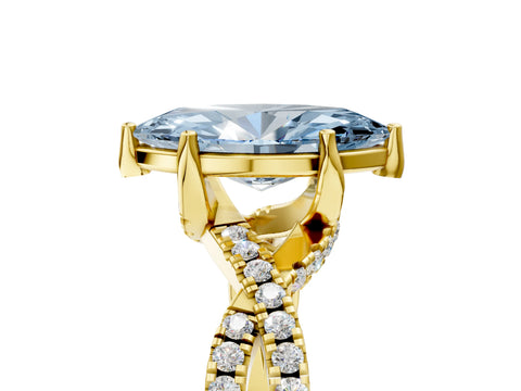 Yellow gold Fancy Blue Marquise Cut Solitaire Twist Pave Diamond Engagement Ring with Prong Setting_5