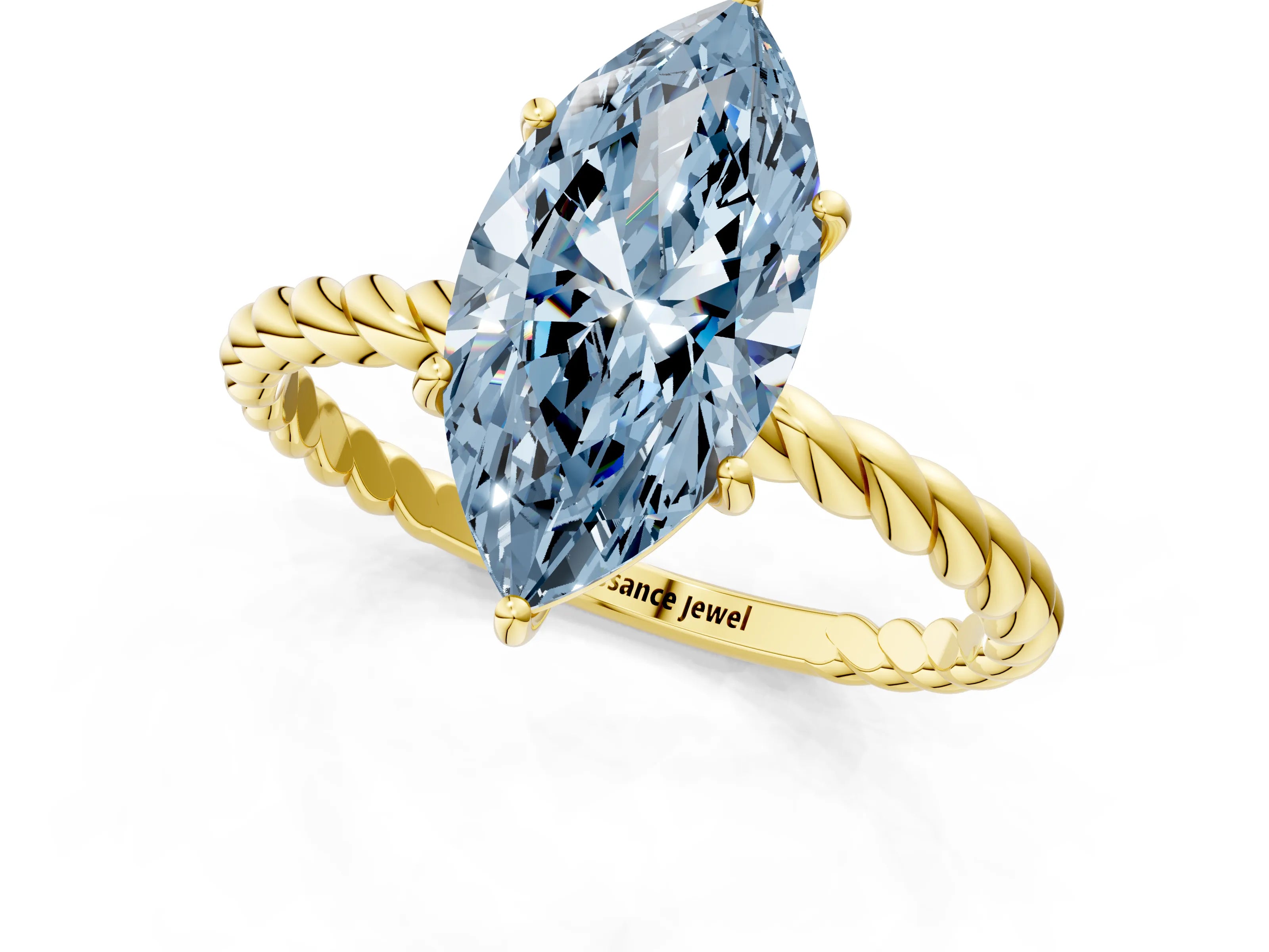 Yellow gold Fancy Blue Marquise Cut Solitaire Twisted Band 4-Prong Ring_1
