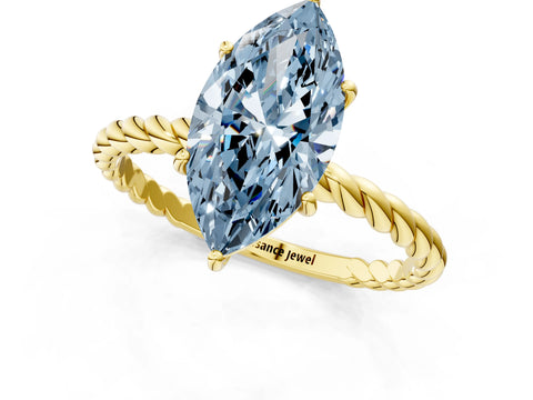 Yellow gold Fancy Blue Marquise Cut Solitaire Twisted Band 4-Prong Ring_1