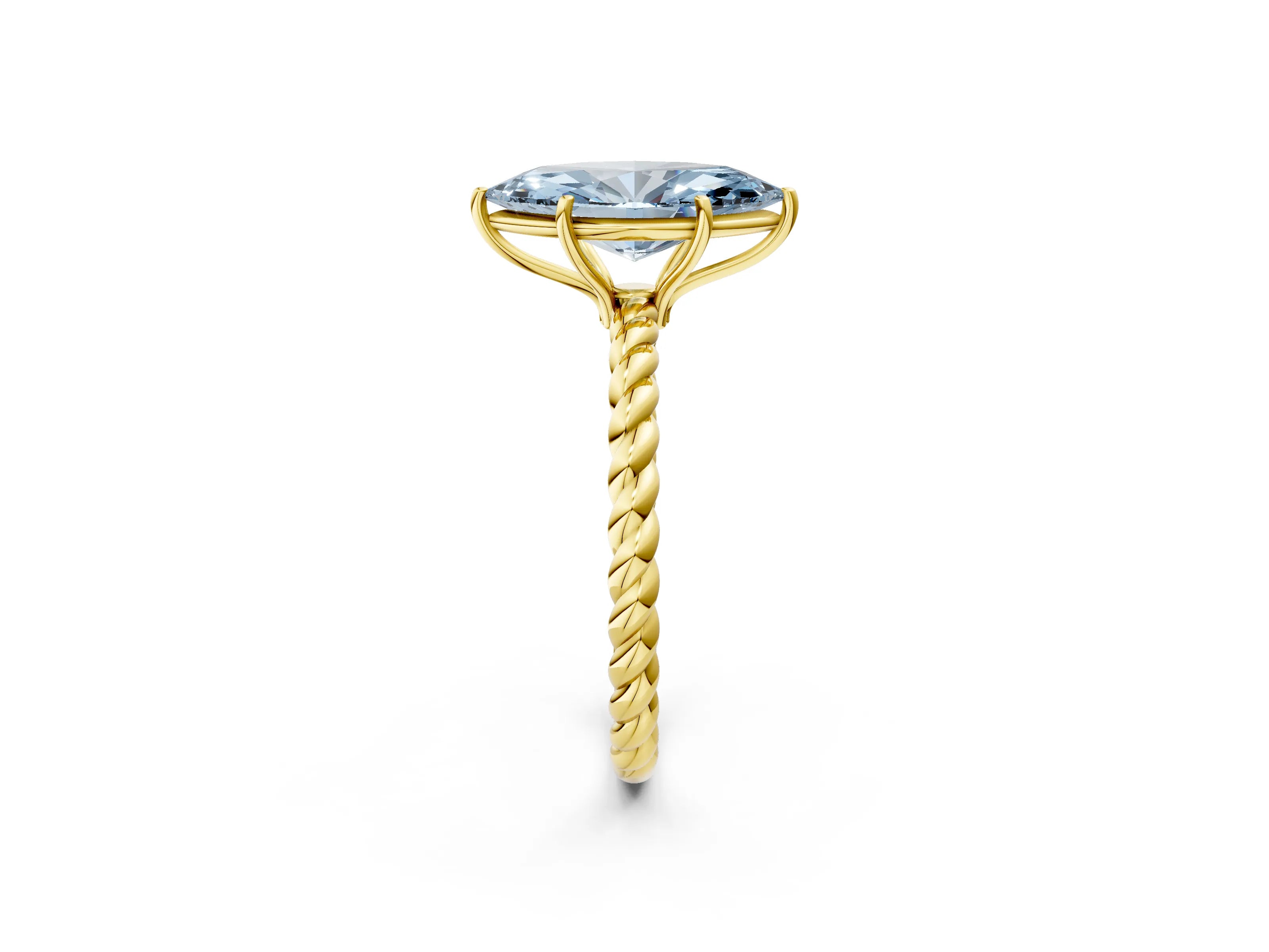 Yellow gold Fancy Blue Marquise Cut Solitaire Twisted Band 4-Prong Ring_2