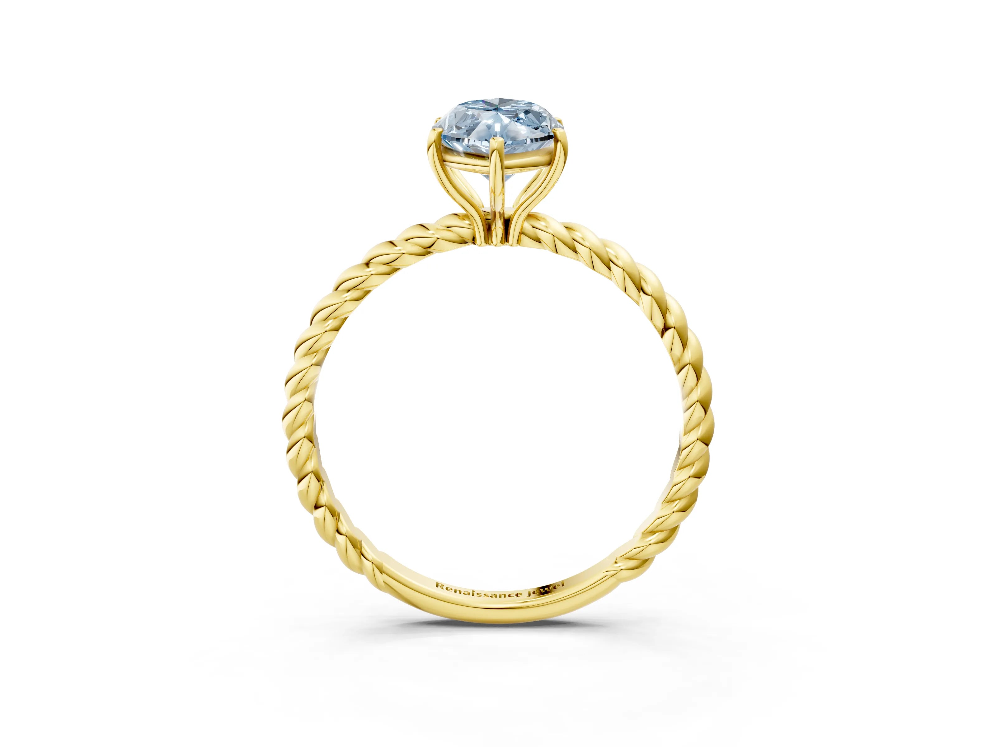 Yellow gold Fancy Blue Marquise Cut Solitaire Twisted Band 4-Prong Ring_3