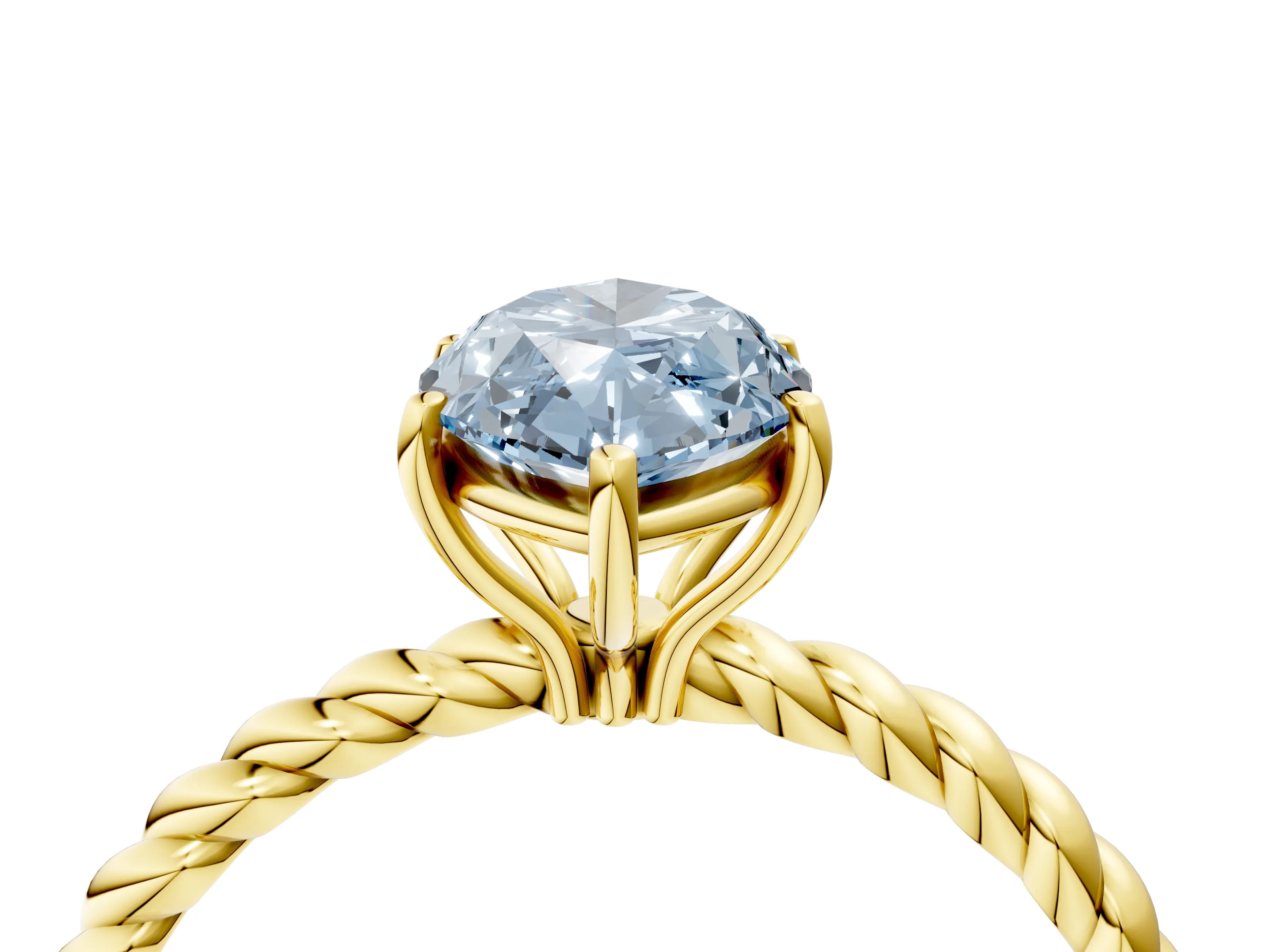 Yellow gold Fancy Blue Marquise Cut Solitaire Twisted Band 4-Prong Ring_4