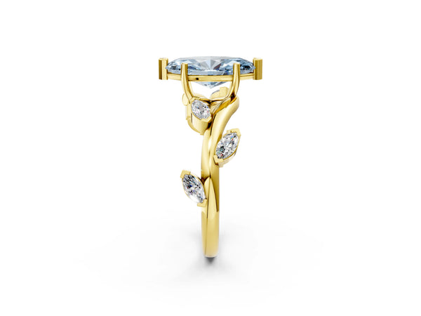 Yellow gold Fancy Blue Marquise Cut Solitaire Twisted Band Marquise Accent Prong Setting Ring