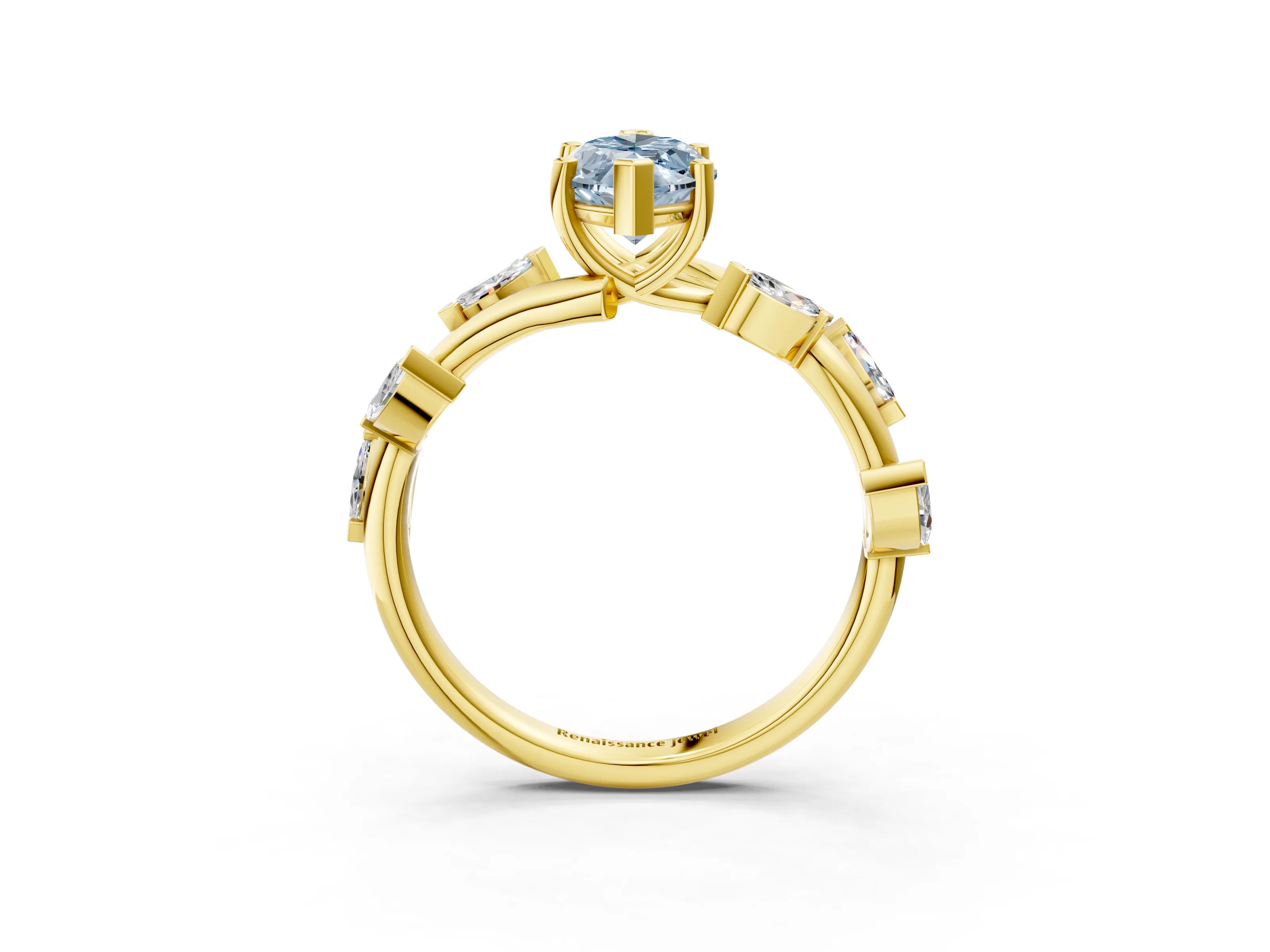 Yellow gold Fancy Blue Marquise Cut Solitaire Twisted Band Marquise Accent Prong Setting Ring_3