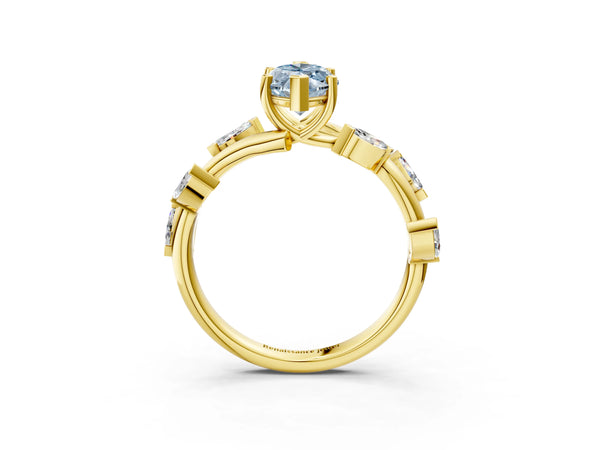 Yellow gold Fancy Blue Marquise Cut Solitaire Twisted Band Marquise Accent Prong Setting Ring