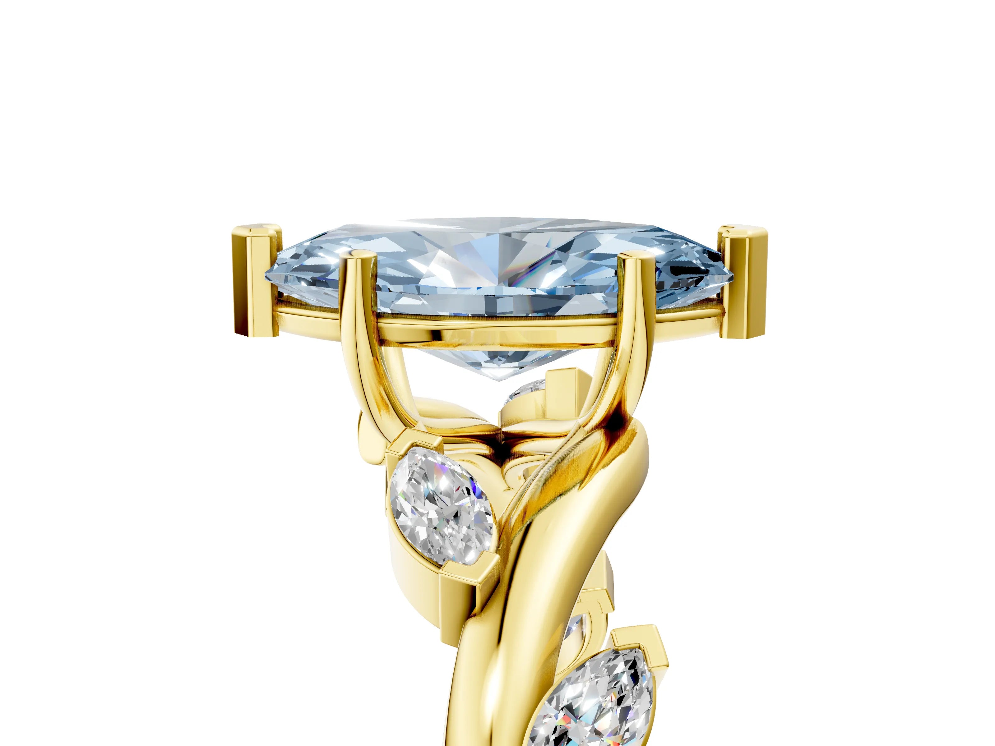 Yellow gold Fancy Blue Marquise Cut Solitaire Twisted Band Marquise Accent Prong Setting Ring_5