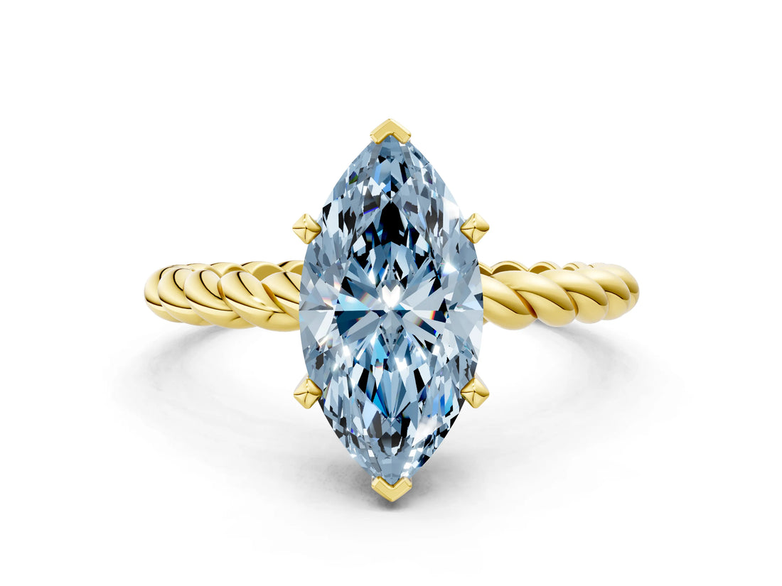 Yellow gold Fancy Blue Marquise  Cut Solitaire Twisted Band with Four-Prong Setting_99