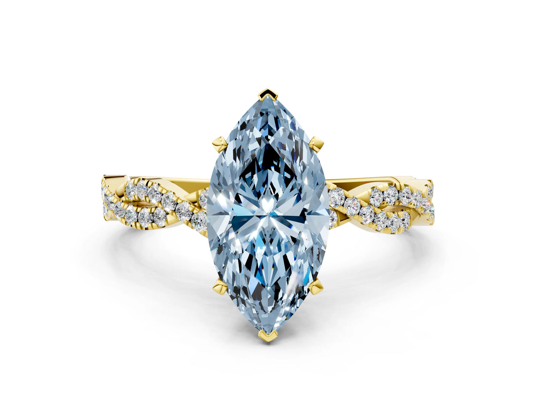 Yellow gold Fancy Blue Marquise Cut Solitaire Twisted Pave Band with Four-Prong Setting_3