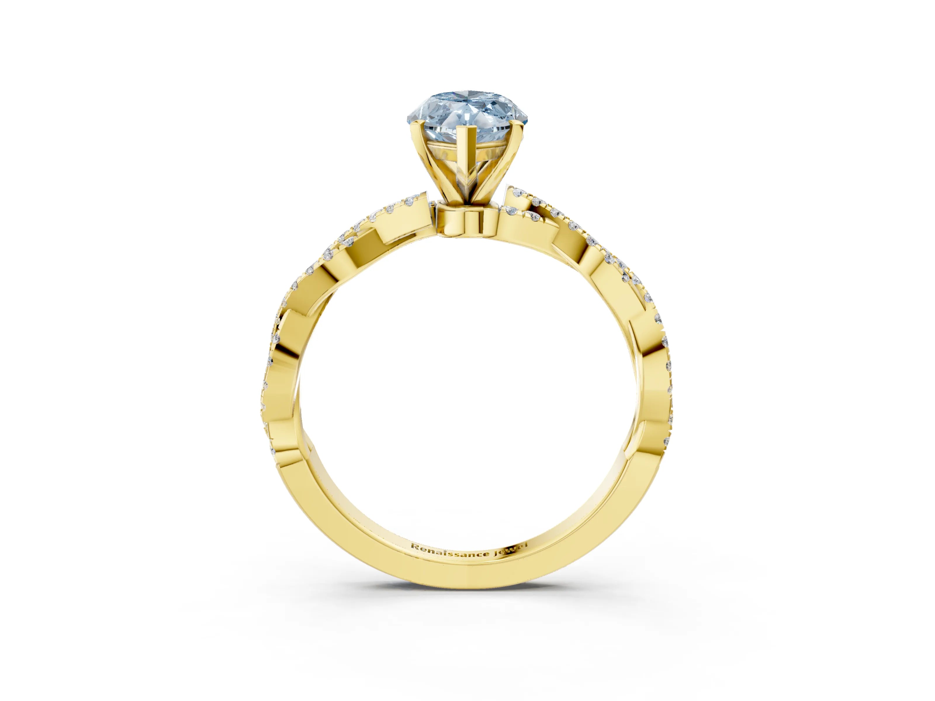 Yellow gold Fancy Blue Marquise Cut Solitaire Twisted Pave Band with Four-Prong Setting_6