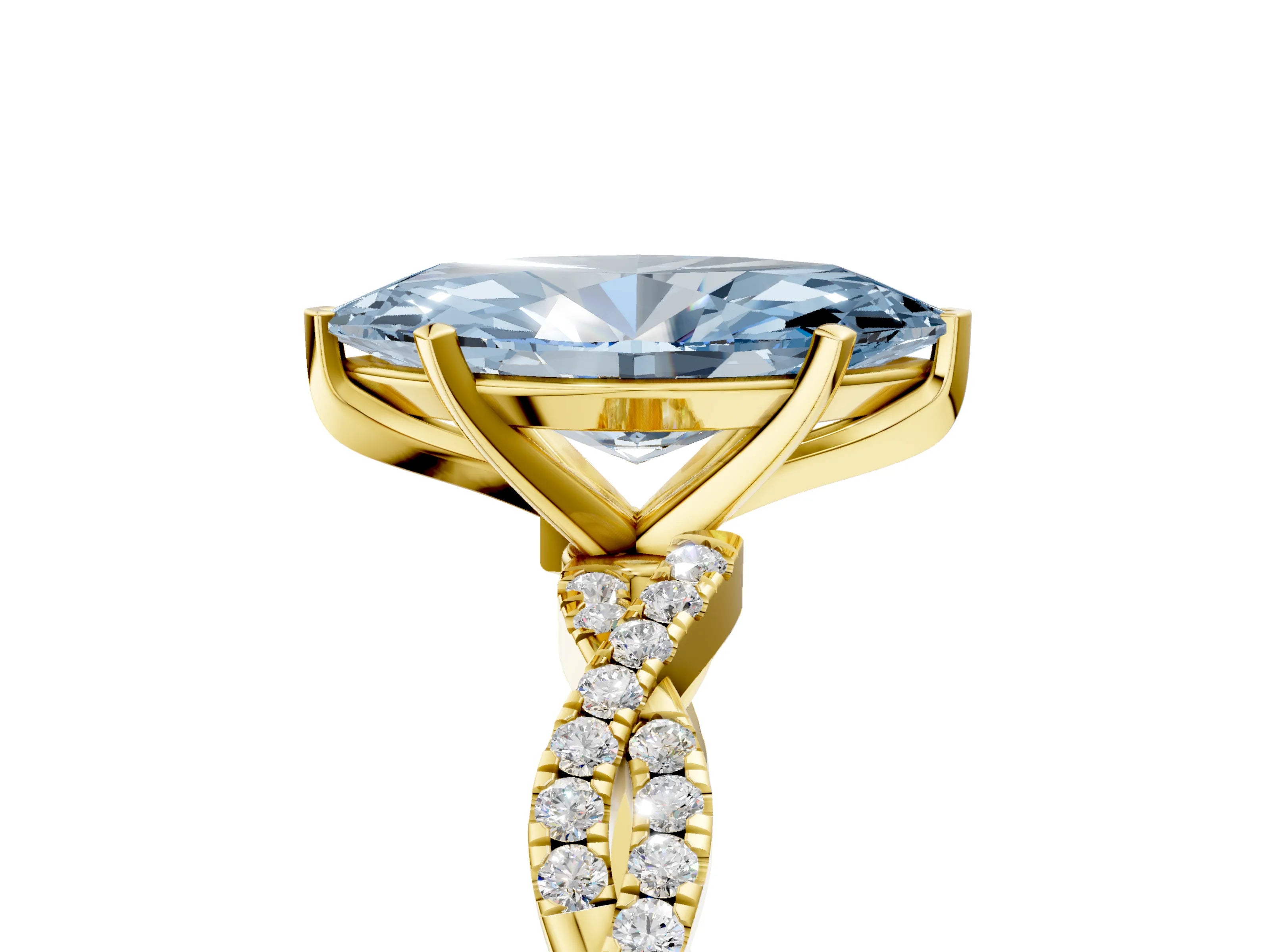Yellow gold Fancy Blue Marquise Cut Solitaire Twisted Pave Band with Four-Prong Setting_8