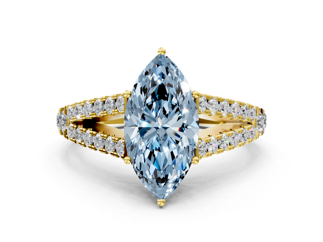 Yellow gold Fancy Blue Marquise  Cut Split Shank Pave Diamond Engagement Ring with Four-Prong Setting_24