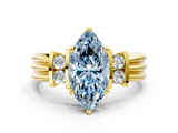 Yellow gold Fancy Blue Marquise  Cut Three-Stone Channel Set Ring with Bar Prongs_64