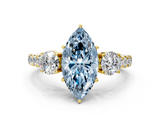 Yellow gold Fancy Blue Marquise  Cut Three-Stone Diamond Pave Band with Prong Setting_36