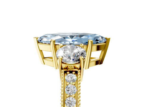 Yellow gold Fancy Blue Marquise Cut Three-Stone Diamond Ring with Pavé Band and Four-Prong Setting_5