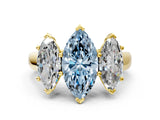 Yellow gold Fancy Blue Marquise Cut Three-Stone Diamond Ring with Prong Setting on a Classic Band_12