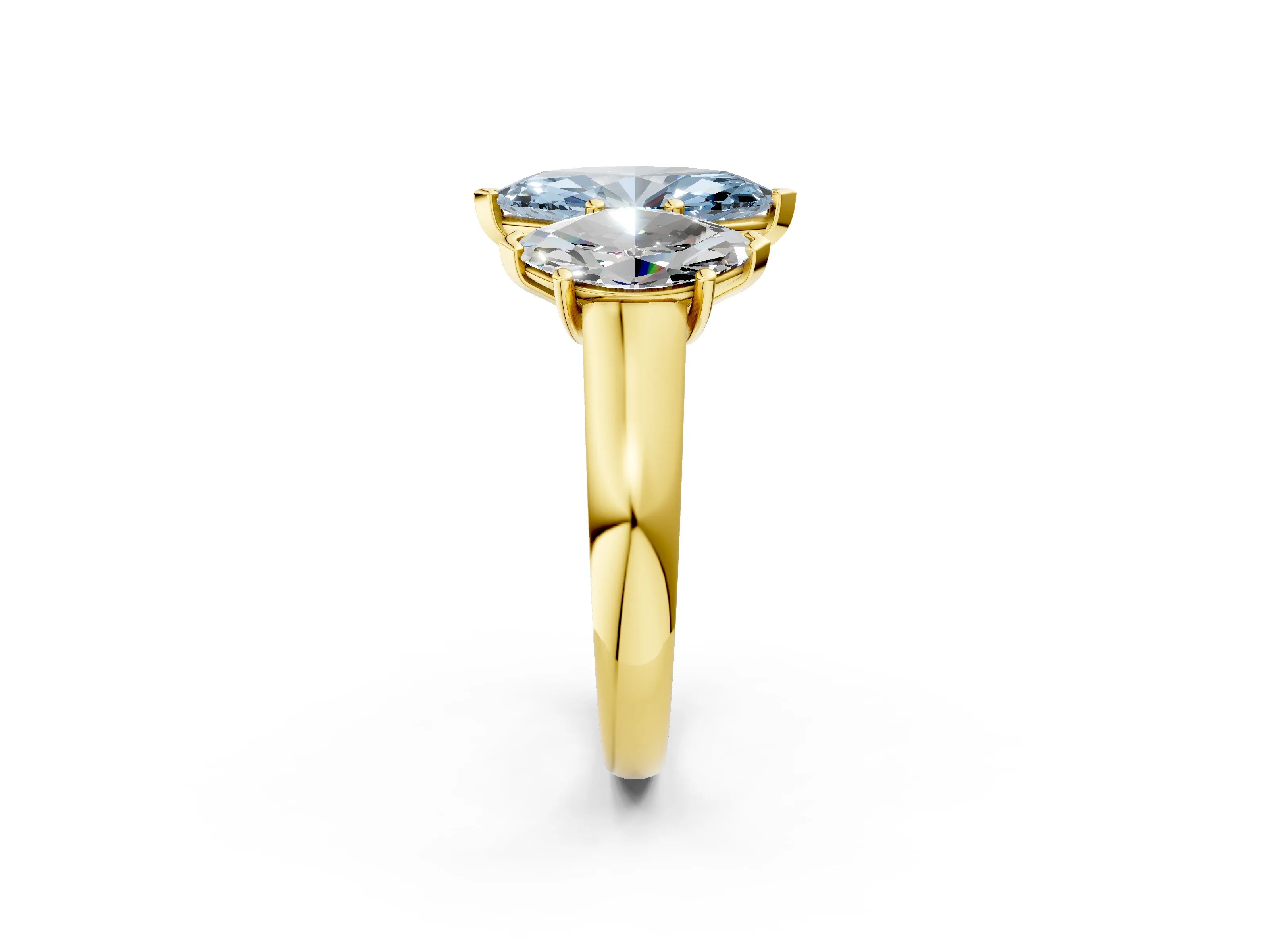 Yellow gold Fancy Blue Marquise Cut Three-Stone Diamond Ring with Prong Setting on a Classic Band_2
