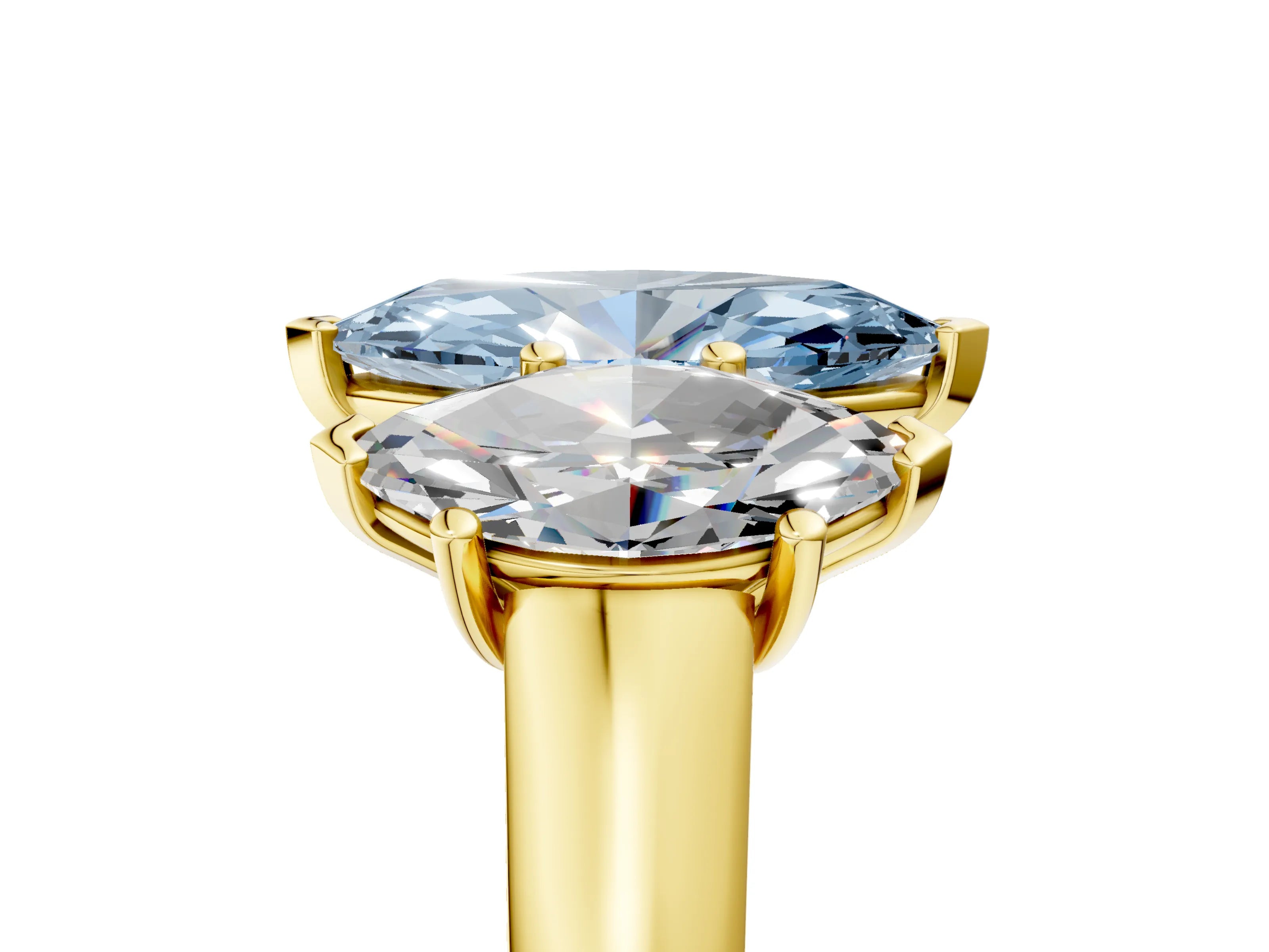 Yellow gold Fancy Blue Marquise Cut Three-Stone Diamond Ring with Prong Setting on a Classic Band_5