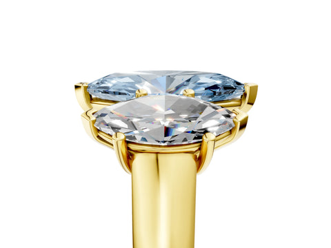 Yellow gold Fancy Blue Marquise Cut Three-Stone Diamond Ring with Prong Setting on a Classic Band_5