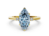 Yellow gold Fancy Blue Marquise  Cut Three-Stone Solitaire Ring with Round Accent Diamonds and Four-Prong Setting_20