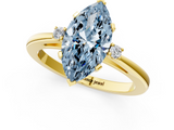 Yellow gold Fancy Blue Marquise  Cut Three-Stone Solitaire Ring with Round Accent Diamonds and Four-Prong Setting_21