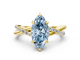 Yellow gold Fancy Blue Marquise  Cut Twist Band Solitaire Diamond Ring with Pavé Setting_3